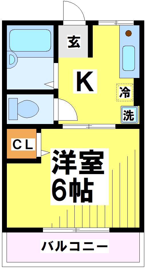 シティーハイム小林(1K/2階)の間取り写真