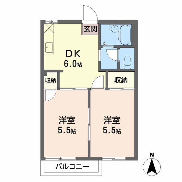 エスポワール刈宿(2DK/1階)の間取り写真