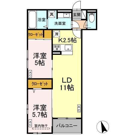 DーROOM小田原8丁目III(2LDK/3階)の間取り写真