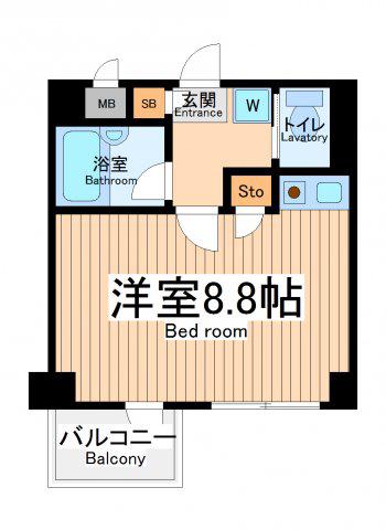 メインビル調布(ワンルーム/2階)の間取り写真