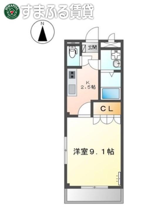 ディアハウス高浜(1K/2階)の間取り写真