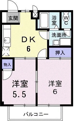 ブルーハイツI(2DK/2階)の間取り写真