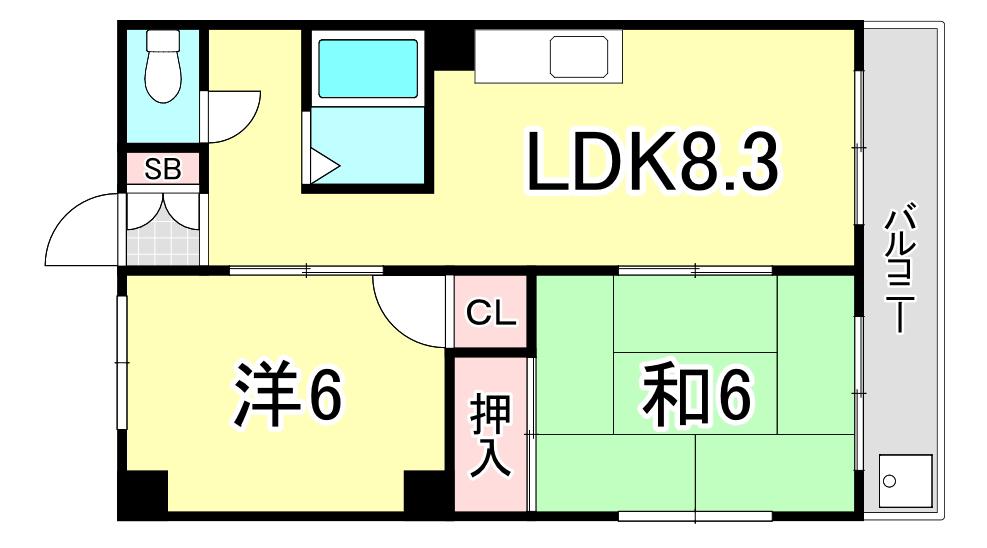 サカセイーストビル(2LDK/4階)の間取り写真