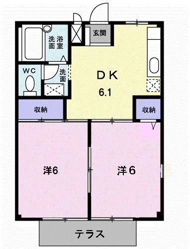 サンシティコスモA(2DK/1階)の間取り写真