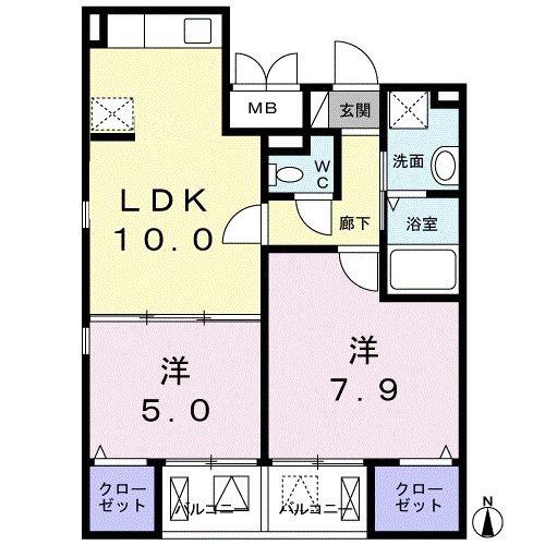 ライジング練馬(2LDK/5階)の間取り写真