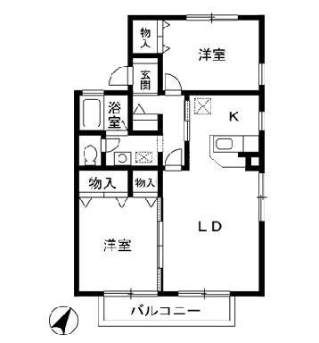 ビィウラ ウエスト(2LDK/1階)の間取り写真