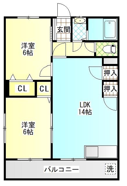 ササキハイツ(2LDK/2階)の間取り写真