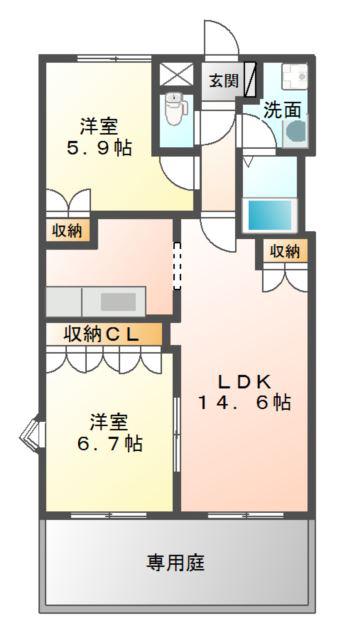 グリーンハイムV(2LDK/1階)の間取り写真