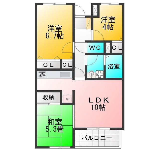 カーサデローブル(3LDK/3階)の間取り写真