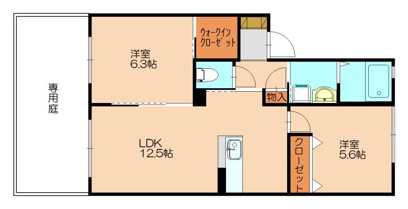 メゾンKTII(2LDK/1階)の間取り写真
