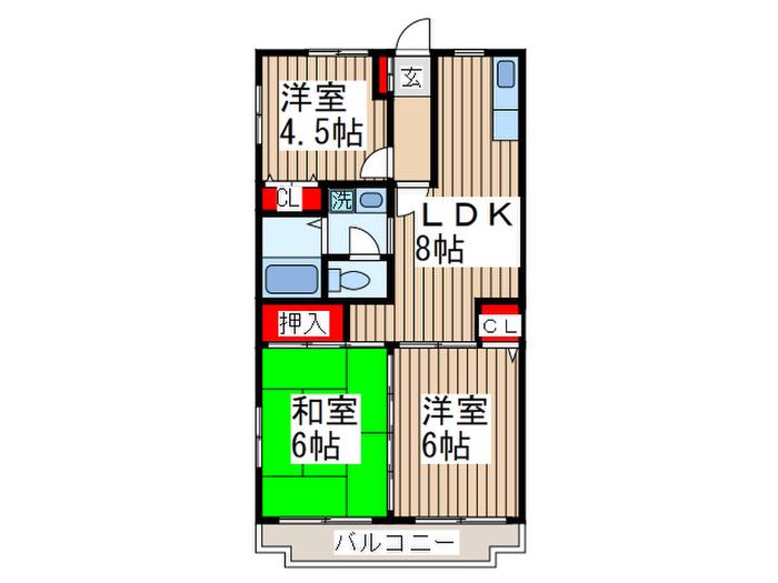 グランドール(3LDK/3階)の間取り写真
