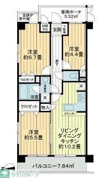 ライオンズガーデン日吉第二(3LDK/2階)の間取り写真