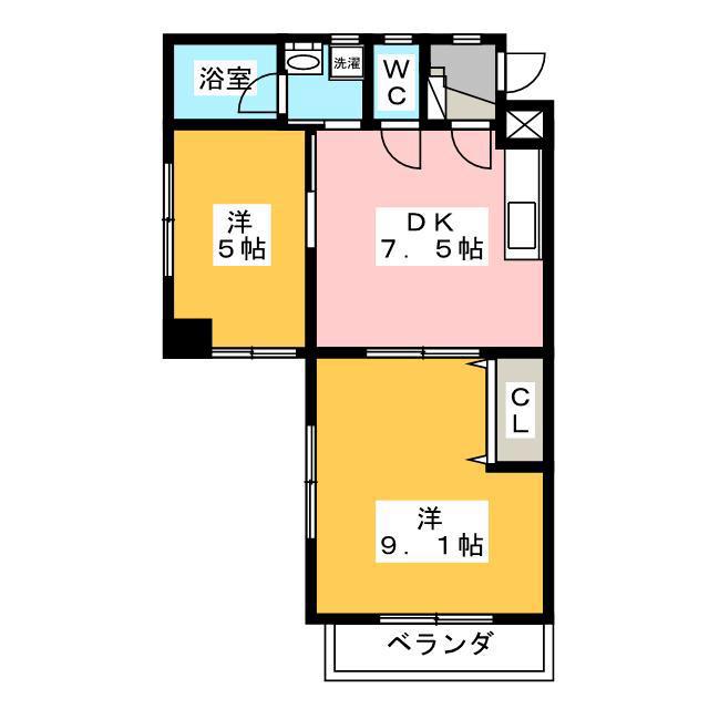 ヴィーブルハイム(2DK/1階)の間取り写真