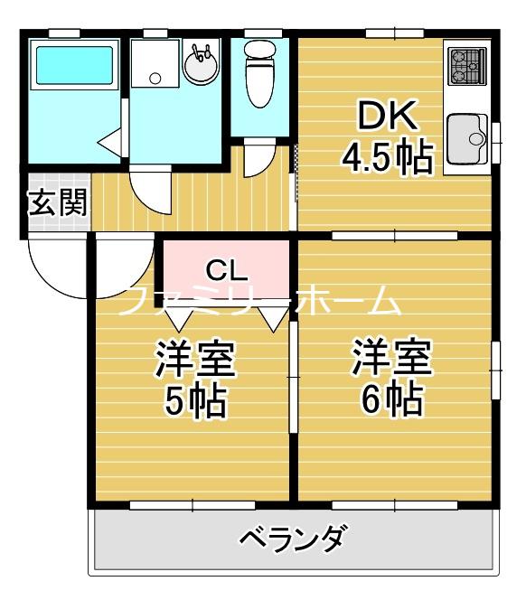 フォレストレイク(2DK/1階)の間取り写真