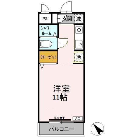 クリスタルハイツ相模台(ワンルーム/2階)の間取り写真