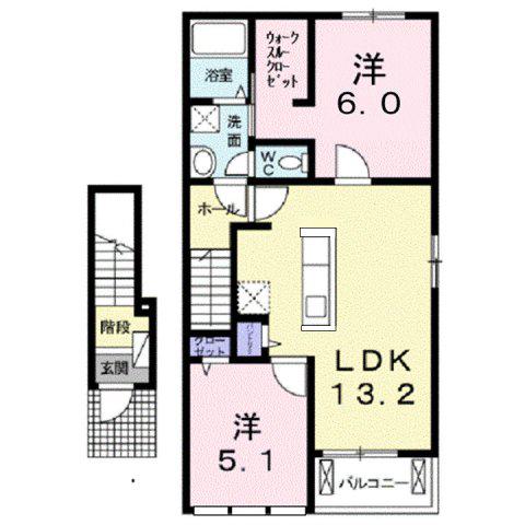 レジデンスせど川B(2LDK/2階)の間取り写真