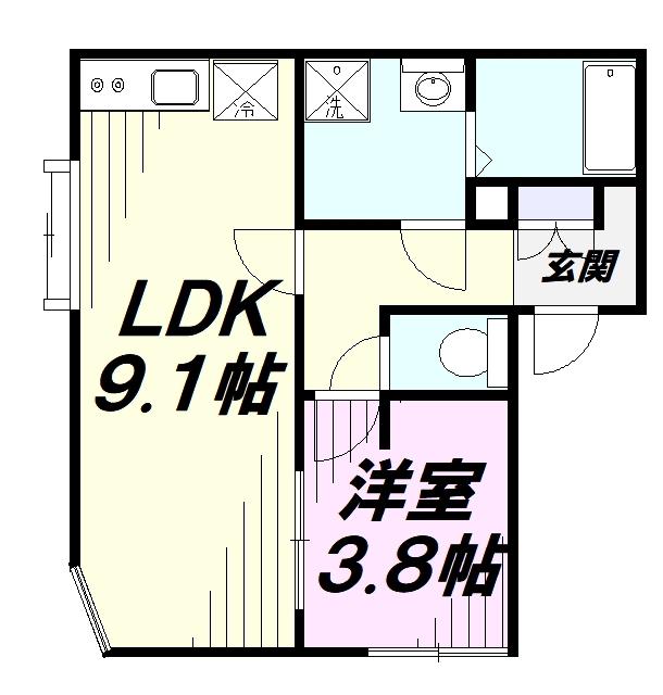カインドネス東村山諏訪(1LDK/1階)の間取り写真