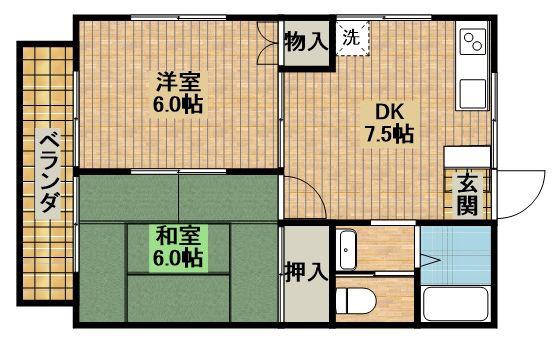 リバーサイド508(2DK/1階)の間取り写真