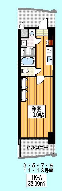 ロイヤルコンフォート渡辺通252(1K/14階)の間取り写真