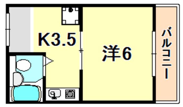 ヴィラ福原(1K/2階)の間取り写真