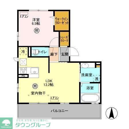 VERDEB棟(1LDK/1階)の間取り写真