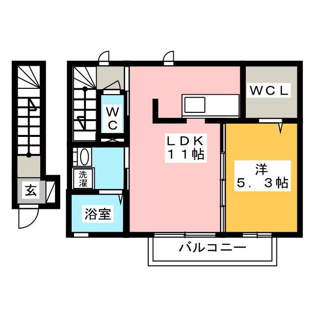 MAISON DE CHOCOLA(1LDK/2階)の間取り写真