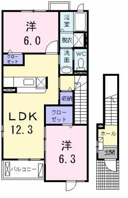 ボニート アンジュ ナカノ B(2LDK/2階)の間取り写真