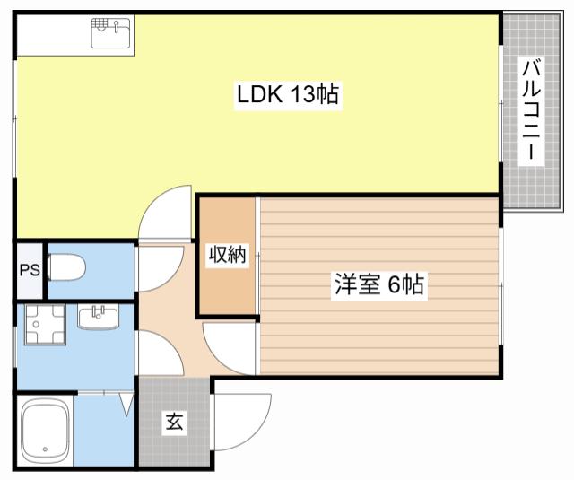リュシオル石山(1LDK/2階)の間取り写真