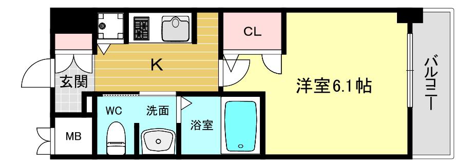 エスリード西宮北口第2(1K/6階)の間取り写真
