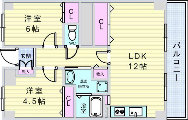 グランベール刀根山(2LDK/3階)の間取り写真
