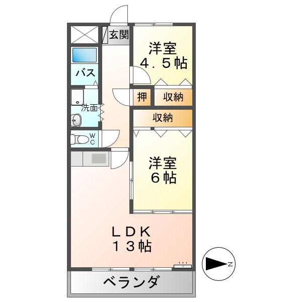 ランドマーク古里(2LDK/4階)の間取り写真