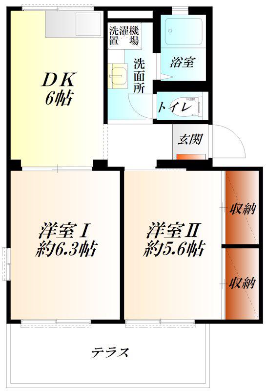 金子ハイツB棟(2DK/1階)の間取り写真