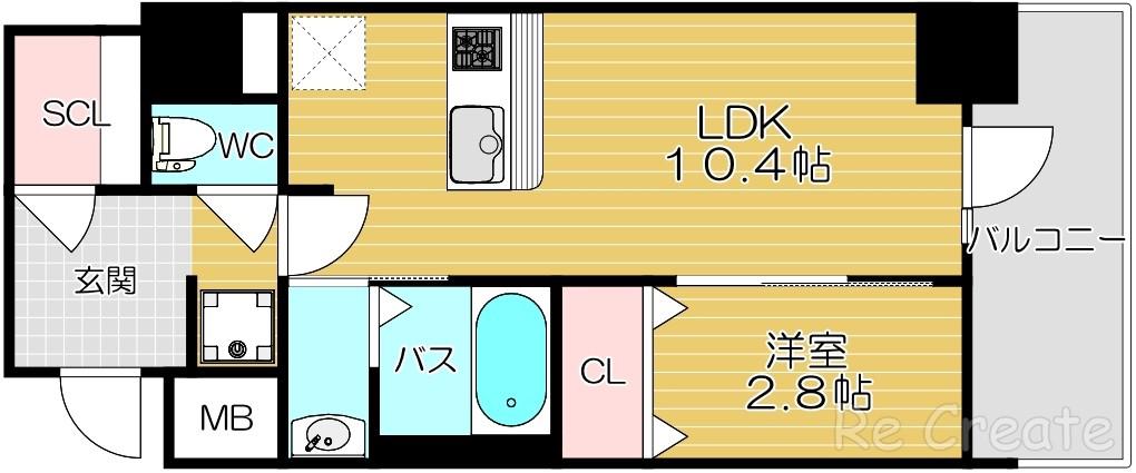 大阪難波NOAH(1LDK/10階)の間取り写真