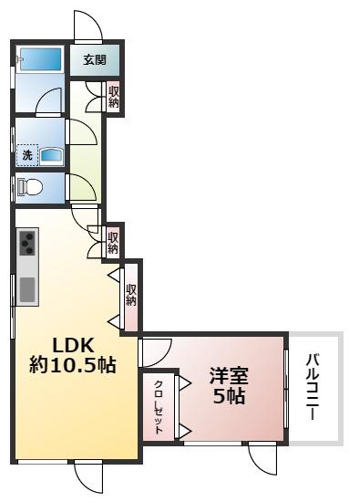 エリナスビル(1LDK/5階)の間取り写真