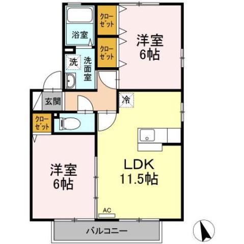ウエスト孕(2LDK/2階)の間取り写真