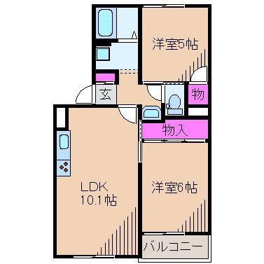 ビラ・ジュニペラス C棟(2LDK/1階)の間取り写真