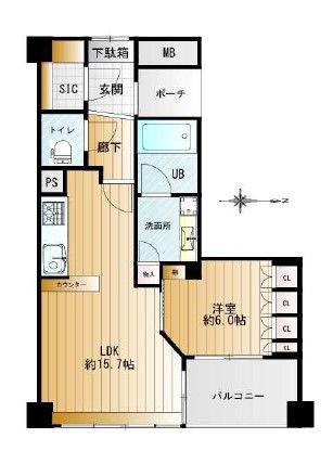 ルネ神戸旧居留地109番館(1LDK/8階)の間取り写真