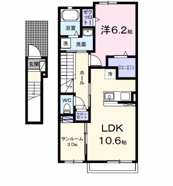 フロレゾンC(1LDK/2階)の間取り写真