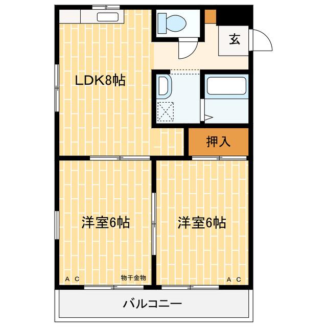 マウントパルスB(2LDK/2階)の間取り写真