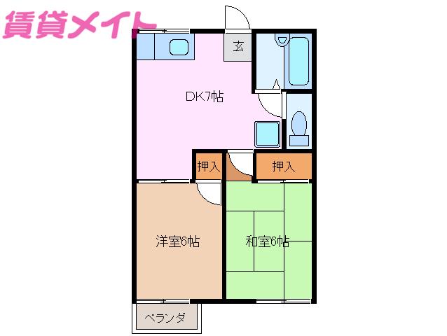 マリオ豊田C棟(2DK/1階)の間取り写真
