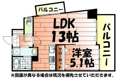 THE SQUARE SUITE RESIDENCE ザ スクエア(1LDK/5階)の間取り写真