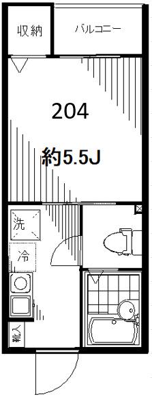 フォセット松戸・上本郷(1K/2階)の間取り写真