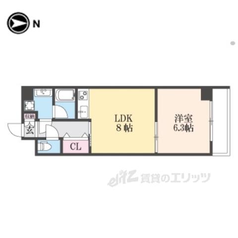 上御所エクセル三宅(1LDK/3階)の間取り写真