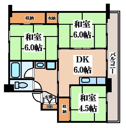ビレッジハウスつるみ(3DK/3階)の間取り写真