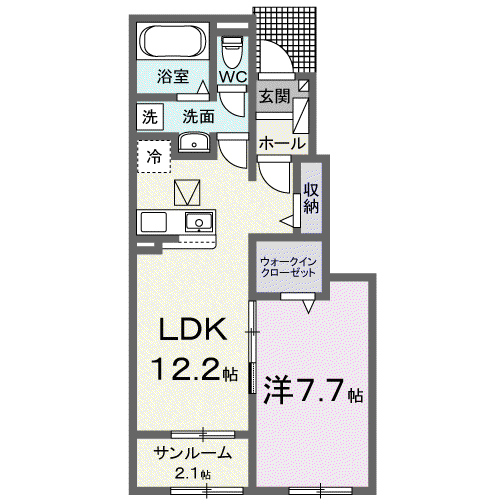 アクシアB(1LDK/1階)の間取り写真