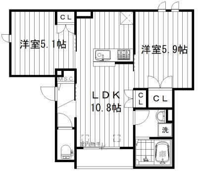 ル・コライユ(2LDK/2階)の間取り写真