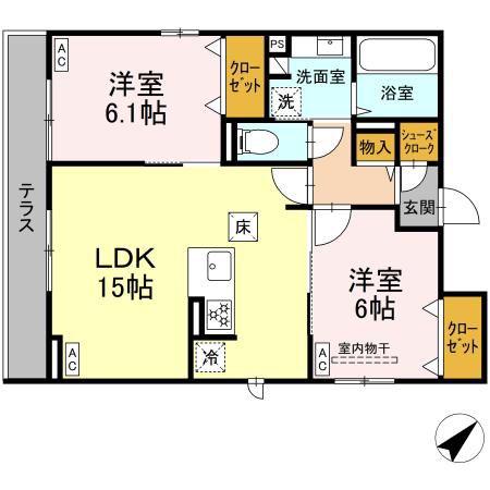 アーバングレイス宮千代1丁目 II(2LDK/1階)の間取り写真
