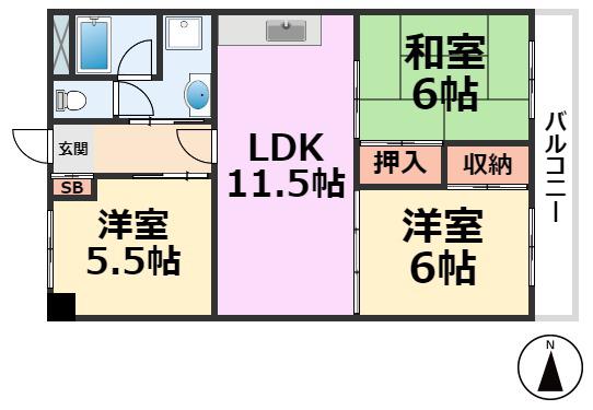 シティハイツ立花1(3LDK/6階)の間取り写真