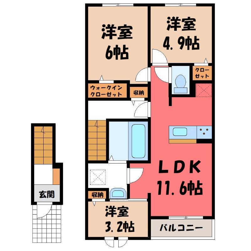 東武伊勢崎線 花崎駅 徒歩35分 2階建 新築(3LDK/2階)の間取り写真