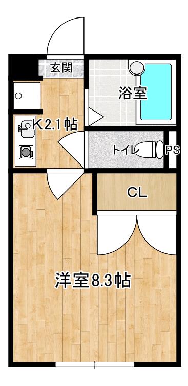 オリーブガーデン A棟(1K/2階)の間取り写真